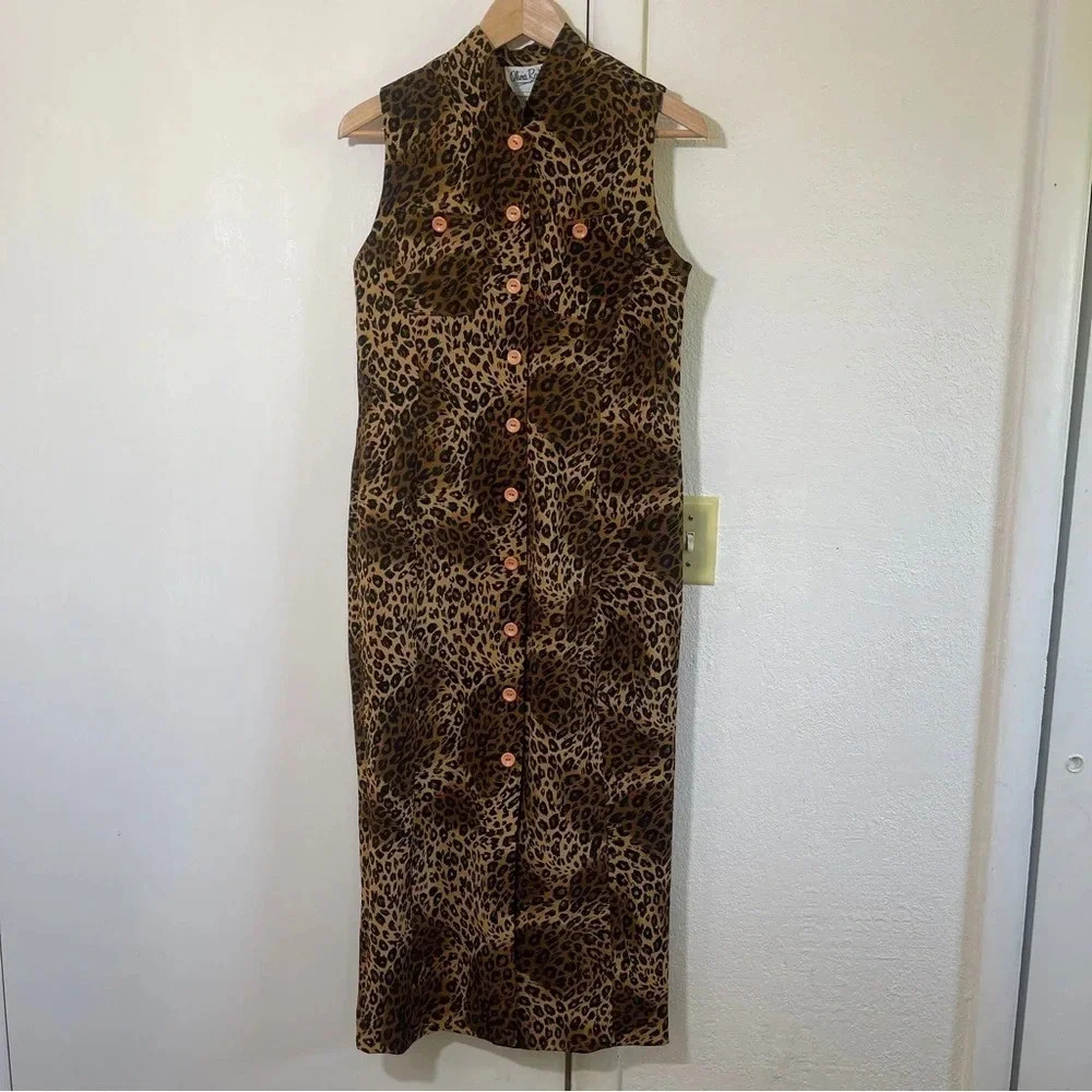 Olivia Rose Leopard Print Button Dress Sleeveless Size 6‎